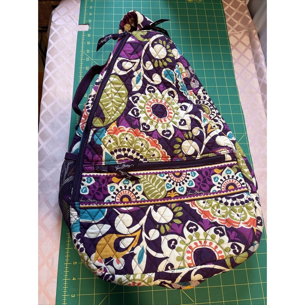 VERA BRADLEY TENNIS BAG – PURPLE PLUM CRAZY QUILTED SLING SUMMER BACKPACK